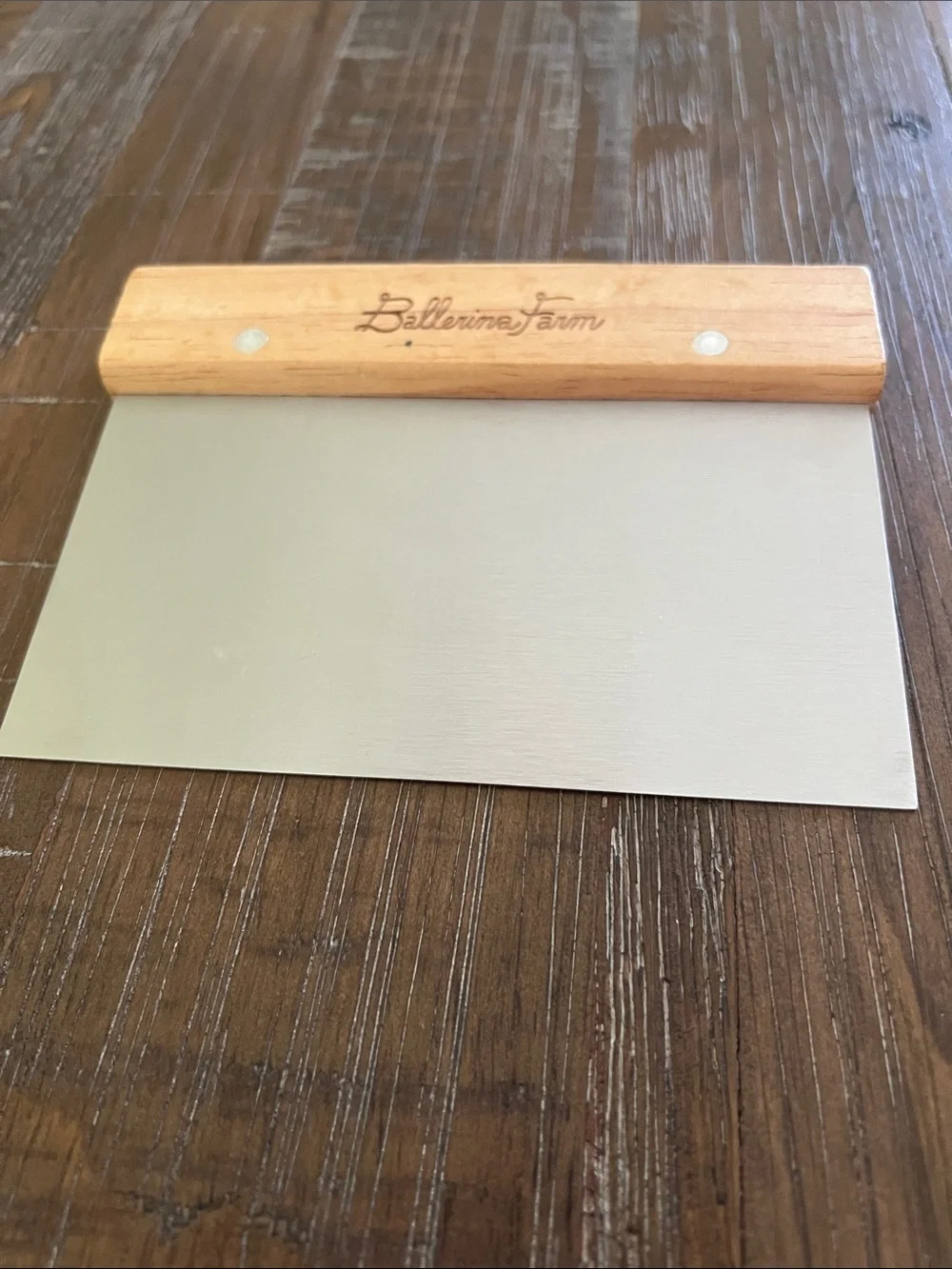 Ballerina Farm branded pastry dough bench scraper features a stainless steel